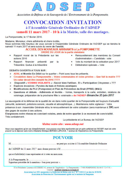 Invitation Assemblée générale ADSEP 2017